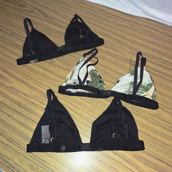 STANCE Sz M 3pc Triangle Back Closure Adjustable Black & Printed Bralette Lot - Picture 6 of 8